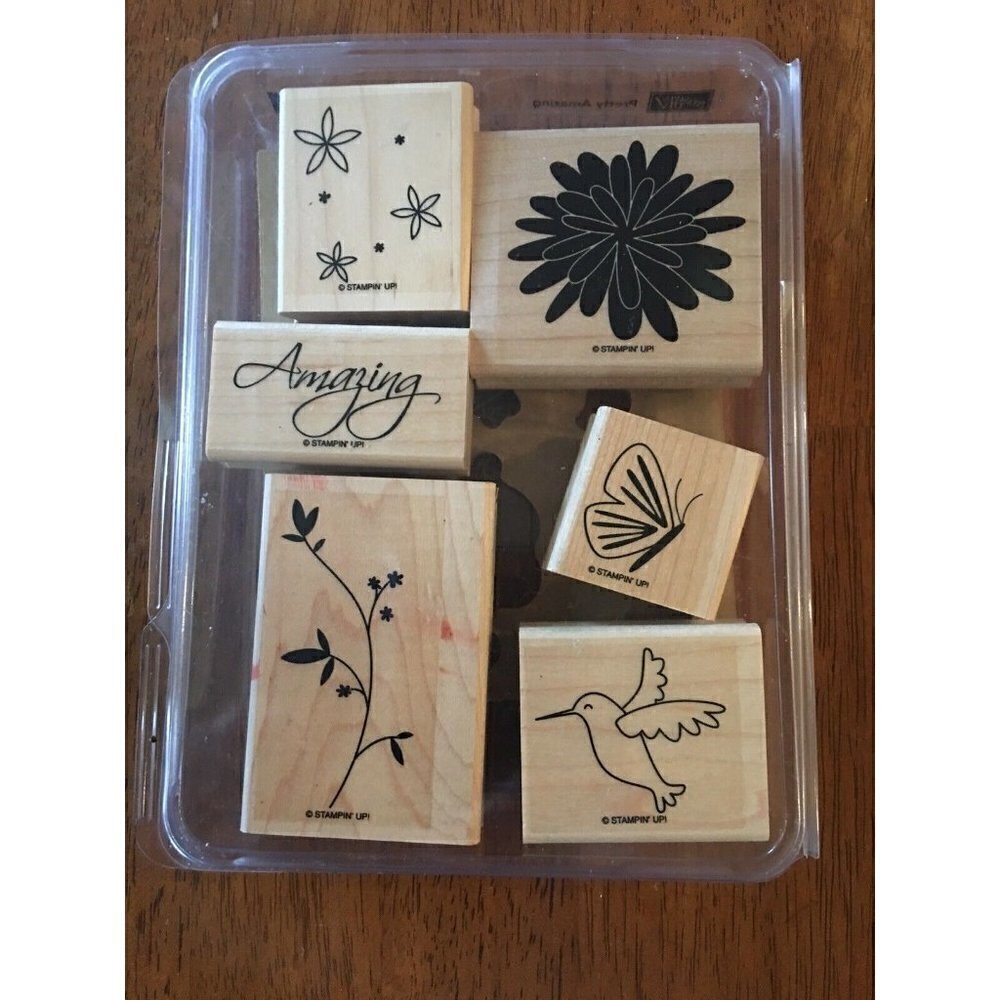Stampin’ Up Pretty Amazing 6 Rubber Stamps Hummingbird Butterfly Scrapbooking - Picture 1 of 2